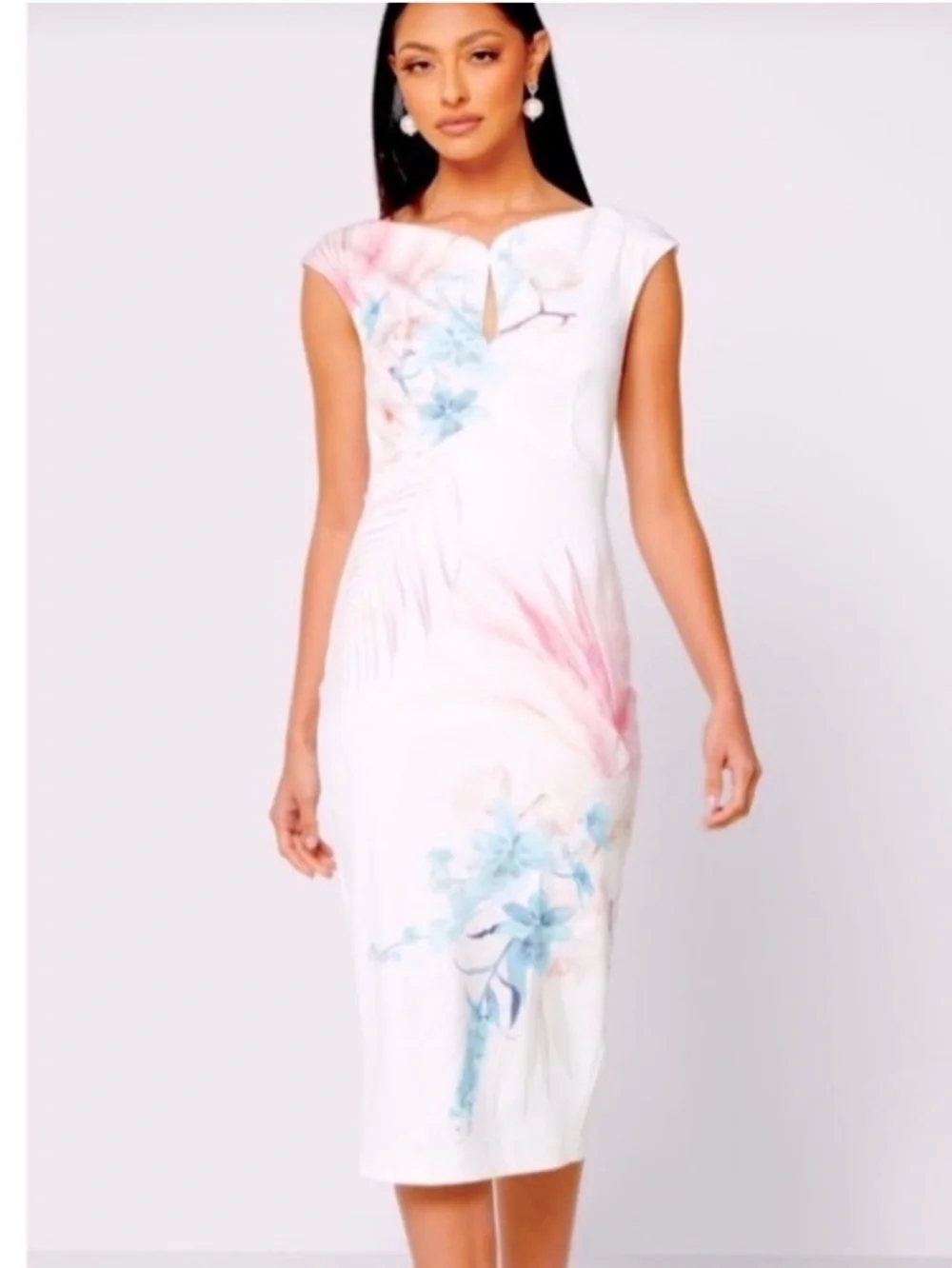 Ted Baker Soozie Floral Midi Sheath Dress with Pink & Blue Sz US 10 Or Ted Sz 4 - Picture 9 of 9